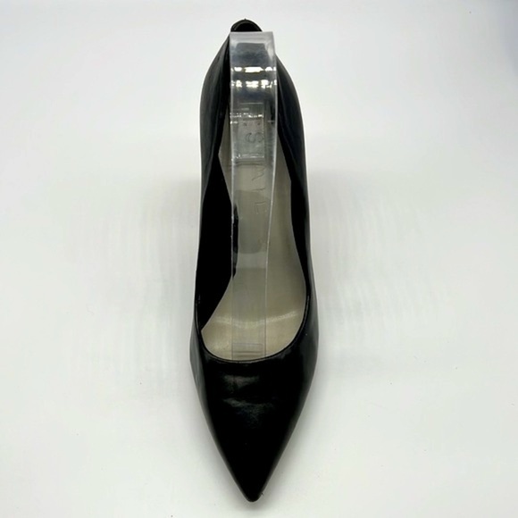 1.State - Black Leather Pointed Toe Wood Block Heels Size 8 - Picture 8 of 14